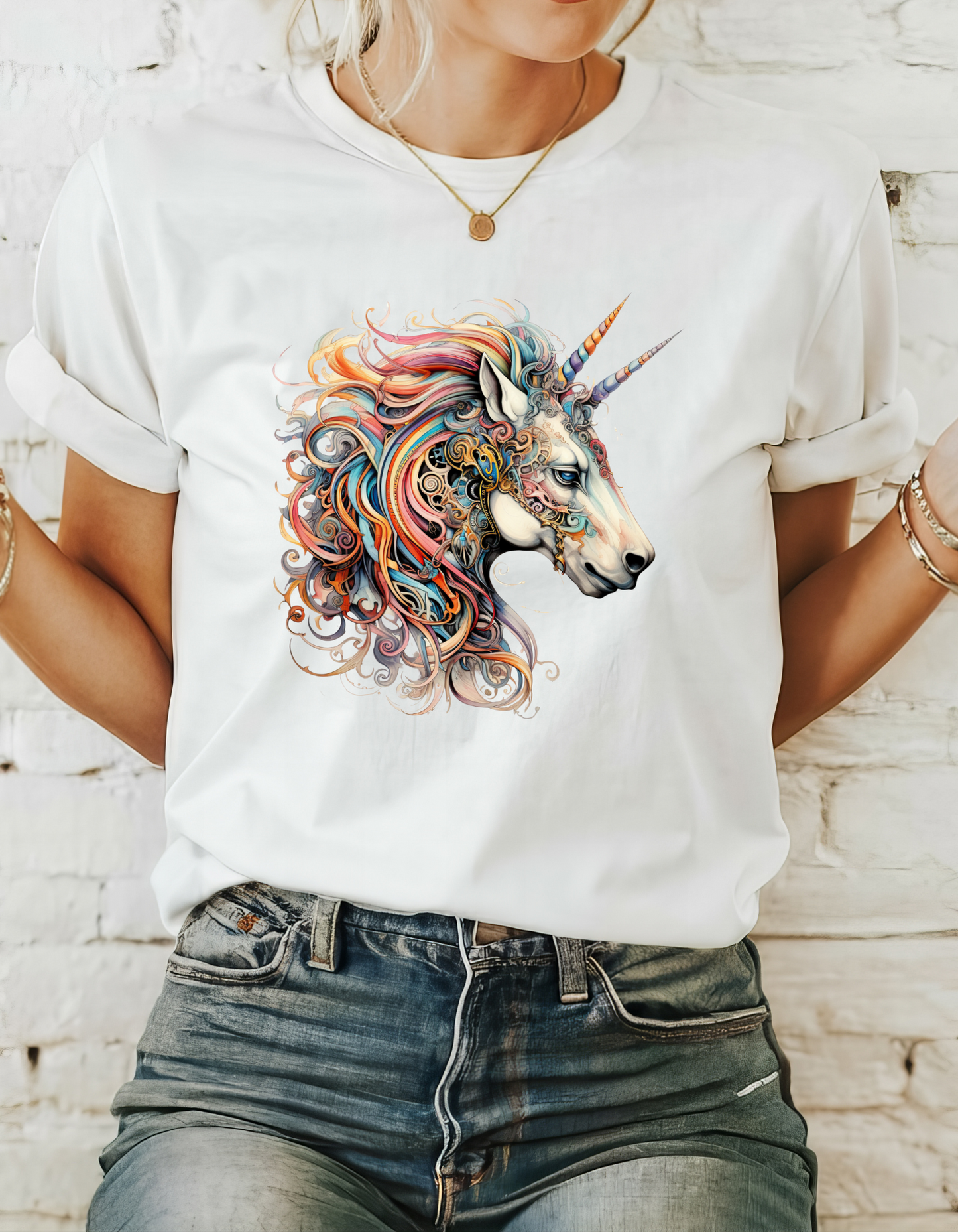 Two Horned Unicorn - Double Horn Unicorn Graphic Tee T-shirt -  Unicorn Lovers Unisex Heavy Cotton Tee T-Shirt