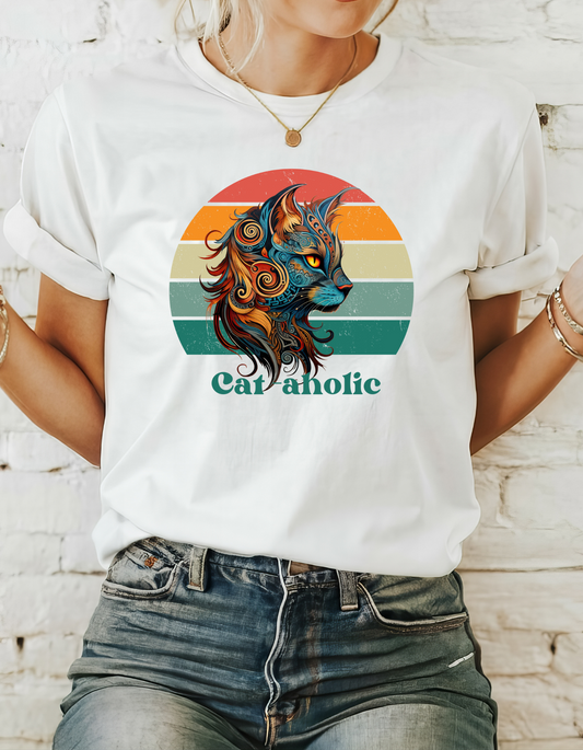 Retro Cat-aholoic Cat Shirt, Cat Lover's Graphic T-shirt, Boho retro Gift  Unisex Tee Shirt, T-Shirt Cat Lovers Gift  Softstyle T-Shirt Tee Teeshirt 60s 70s