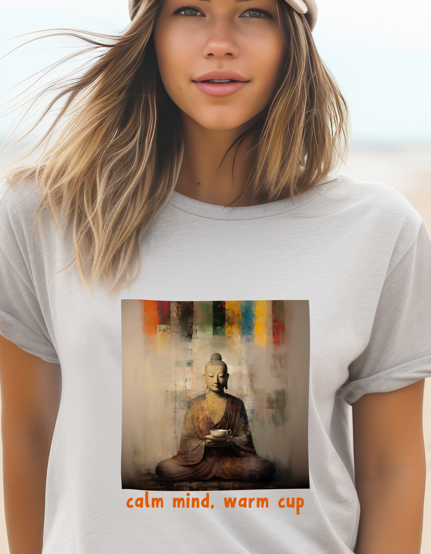 Calm MInd, Warm Cup -   Coffee Tea Lover Buda Buddha Budda Unisex Graphic Tee - Jersey Short Sleeve Tee Shirt, Softstyle T-Shirt Men Woman