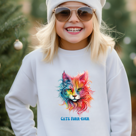 Cats Furr-Ever. Kids Cat Lovers, Kids, Girls, Boys Youth Crewneck Sweatshirt Magic  Fluffy Cat for Kids