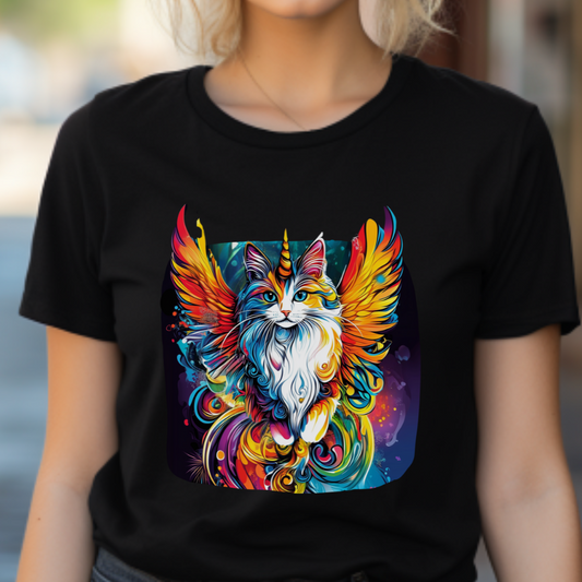 Golden Wings  Angel CatUnicorn, Cat Memorial Unicorn Cat with Angel Wings Graphic Tee-  Cat Gift Unisex Heavy Cotton Tee T-Shirt