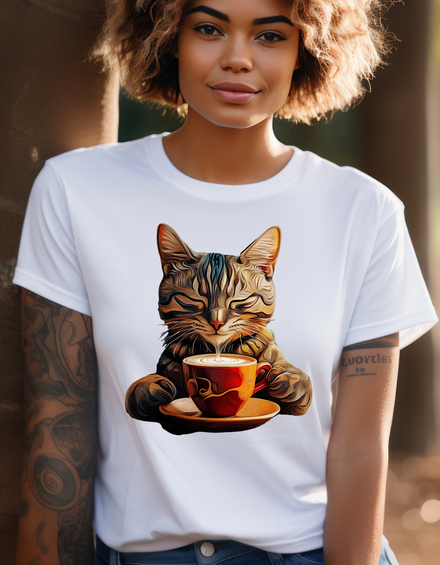 Coffee Cat - (V3)  Cats and Coffee , Tea Shirt - T-shirt Coffee Lover   - Cat Lover Unisex Heavy Cotton Tee T-Shirt