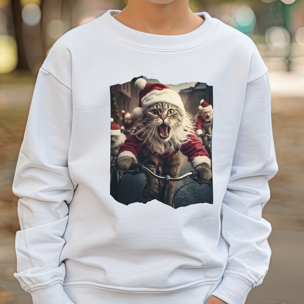 Christmas Caroling, Singing Cats in Santa Hats Kids Sweatshirt - Adorable Kids Youth Crewneck Sweatshirt -Christmas Cat Gift