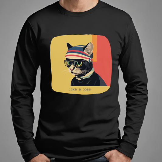 Like a Boss Cat Nerd, Boss Geeky Cat Lover T-shirt Gift  Unisex Jersey Long Sleeve Tee Shirt, T-Shirt, Cat Lovers Gift