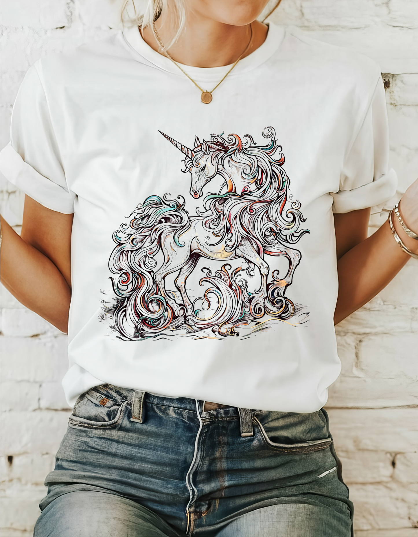 Sketch Style Unicorn Lovers Graphic Tee Unisex Heavy Cotton Tee T-Shirt