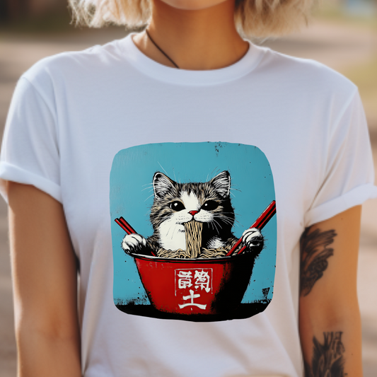 Ramen Cat (V4) Cats and Ramen, Ramen Art Gift   -  Cute Cats Unisex Heavy Cotton Tee T-Shirt